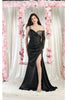 May Queen MQ2003 One Shoulder Embellished Prom Gown - BLACK / 4 - Dress