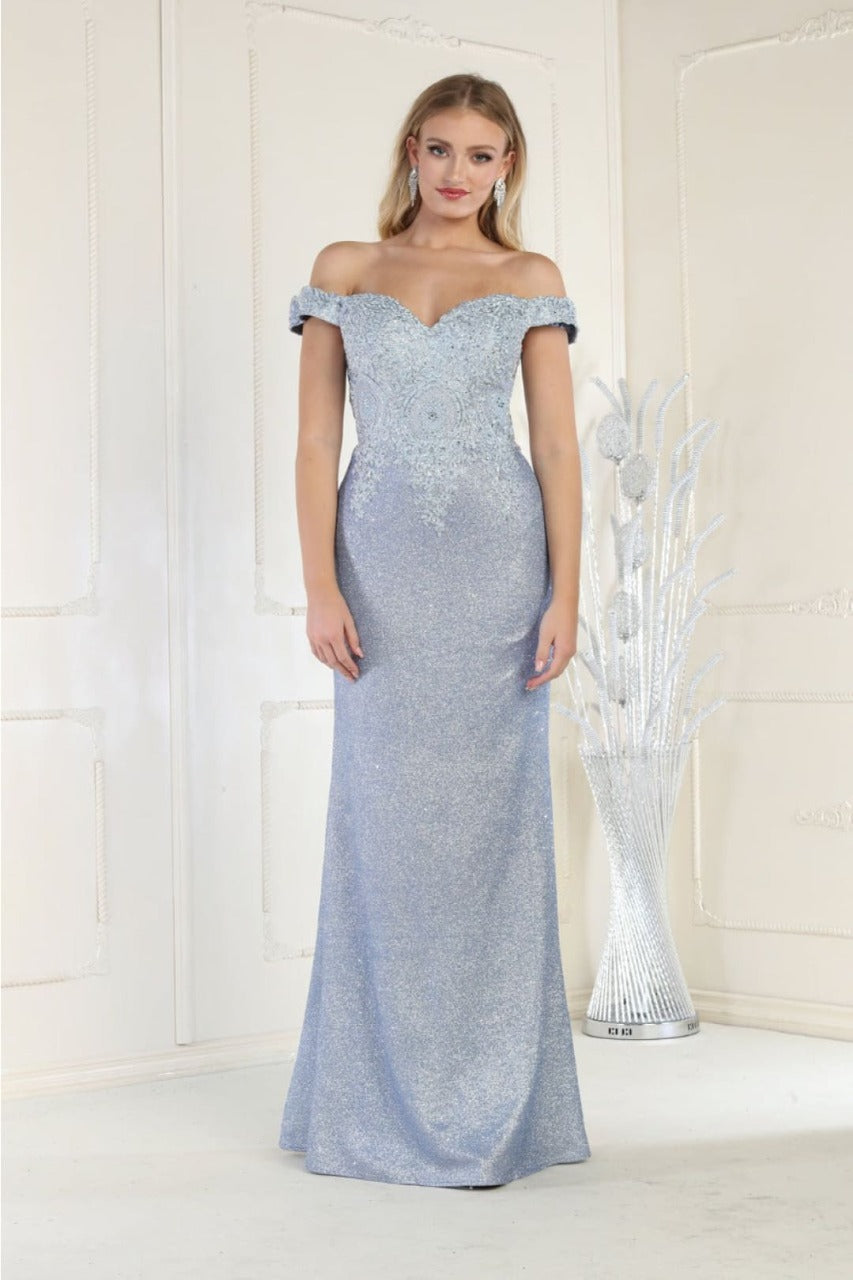 May Queen MQ2005 Sweetheart Rhinestone Embellished Long Formal Gown - DUSTY BLUE / 4 - Dress