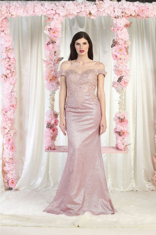 May Queen MQ2005 Sweetheart Rhinestone Embellished Long Formal Gown - DUSTY ROSE / 4 - Dress