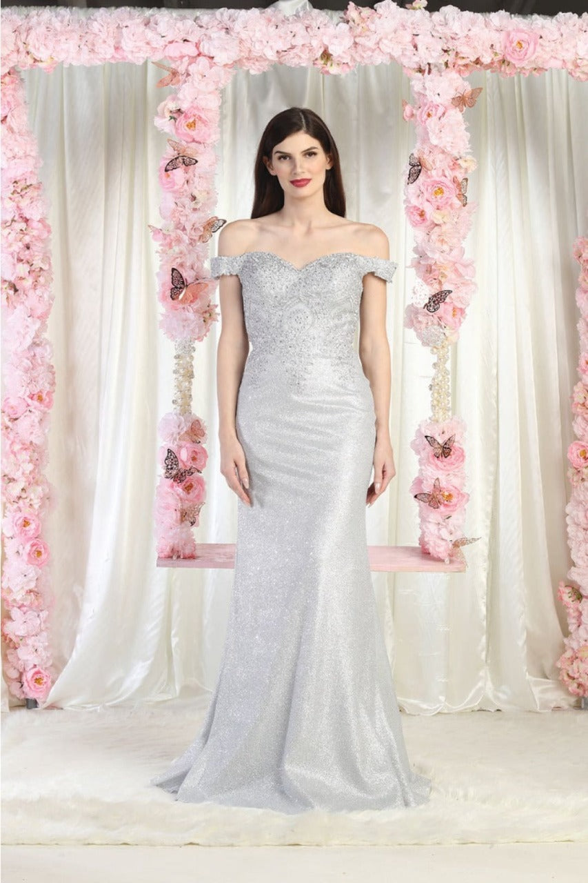 May Queen MQ2005 Sweetheart Rhinestone Embellished Long Formal Gown - SILVER / 4 - Dress