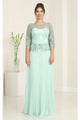 May Queen MQ2007 3/4 Sleeves Rhinestone Beaded Pleated Long Gown - Dress