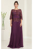 May Queen MQ2007 3/4 Sleeves Rhinestone Beaded Pleated Long Gown - Dress