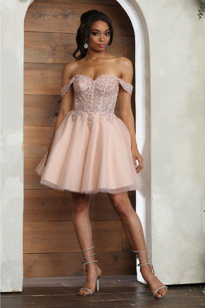 May Queen MQ2009 Corset A - Line Lace Appliqued Cocktail Dress - Dress
