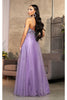 May Queen MQ2011 Spaghetti Strap Floral Embellished Glitter Tulle Gown - Dress