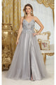 May Queen MQ2011 Spaghetti Strap Floral Embellished Glitter Tulle Gown - Dress