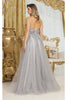 May Queen MQ2011 Spaghetti Strap Floral Embellished Glitter Tulle Gown - Dress