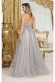 May Queen MQ2011 Spaghetti Strap Floral Embellished Glitter Tulle Gown - Dress
