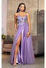 May Queen MQ2011 Spaghetti Strap Floral Embellished Glitter Tulle Gown - Dress