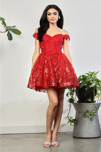 May Queen MQ2012 Off - Shoulder 3D Butterfly Applique Homecoming Dress - RED / 4