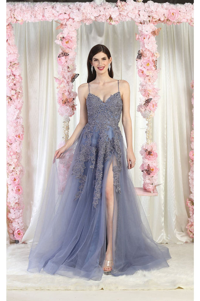 May Queen MQ2013 Corset Back Formal Gown - DUSTY BLUE / 2 - Dress