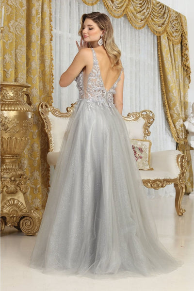 May Queen MQ2015 Sleeveless 3D Floral Embellished Tulle Gown - Dress