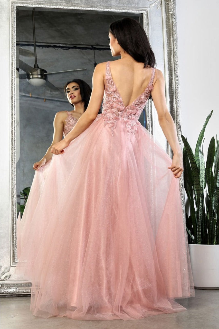 May Queen MQ2015 Sleeveless 3D Floral Embellished Tulle Gown - Dress