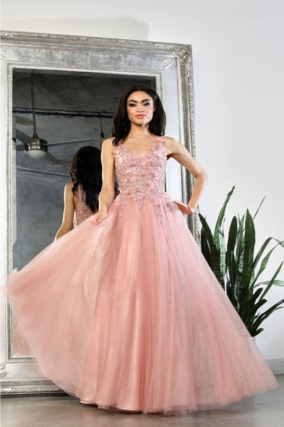 May Queen MQ2015 Sleeveless 3D Floral Embellished Tulle Gown - ROSE GOLD / 4 Dress