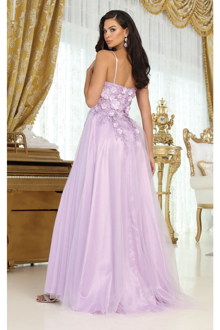 May Queen MQ2016 Sleeveless 3D Floral Embellished Pageant Evening Gown - Dress