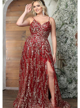 May Queen MQ2017 Floral Glitter Motif Backless Prom Evening Gown