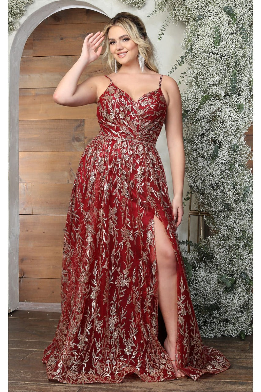 May Queen MQ2017 Floral Glitter Motif Backless Prom Evening Gown