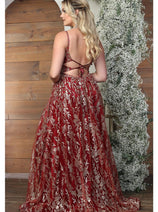 May Queen MQ2017 Floral Glitter Motif Backless Prom Evening Gown