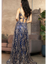 May Queen MQ2017 Floral Glitter Motif Backless Prom Evening Gown