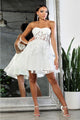 May Queen MQ2019 Strapless Floral Sheer Bodice Tulle Short Dress - IVORY / 4