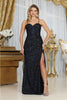 May Queen MQ2020 Sequin Spaghetti Strap Corset Bodice High Slit Gown - NAVY / 4 Dress