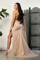 May Queen MQ2022 Asymmetrical Glitter Cappuccino Black-Tie Dress - Dress