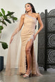 May Queen MQ2022 Asymmetrical Glitter Cappuccino Black-Tie Dress - CAPPUCCINO / 4 - Dress