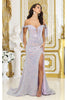 May Queen MQ2023 Bow Off Shoulder Sequined Bustier Prom Evening Gown - Dress