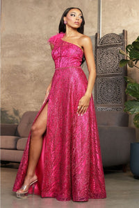 May Queen MQ2024 Asymmetrical Embellished Gala Gown - FUCHSIA / 4 - Dress