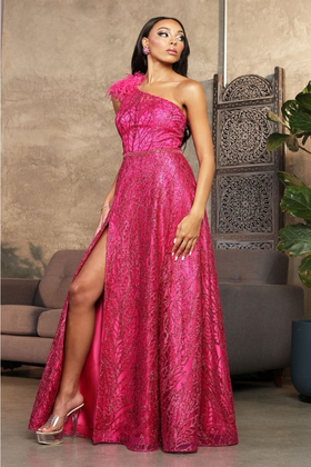 May Queen MQ2024 Asymmetrical Embellished Gala Gown with Slit