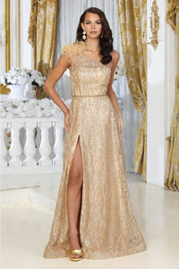 May Queen MQ2024 Asymmetrical Embellished Gala Gown - GOLD / 4 - Dress