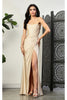 May Queen MQ2026 Strappy Corset Bone Slit Prom Long Sexy Formal Gown - CHAMPAGNE / 2 - Dress