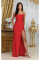 May Queen MQ2026 Strappy Corset Bone Slit Prom Long Sexy Formal Gown - RED / 2 - Dress