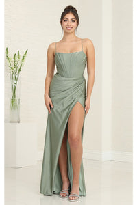 May Queen MQ2026 Strappy Corset Bone Slit Prom Long Sexy Formal Gown - SAGE / 2 - Dress