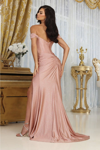 May Queen MQ2027 Glitter Illusion Ruched Back Red Carpet Dress - Dress