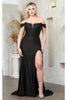 May Queen MQ2027B Off Shoulder Corset Bone Plus Size Black Dress - BLACK / 12 - Dress