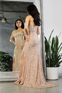 May Queen MQ2034 Strapless Sequin Prom Long Gown - Dress