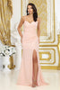 May Queen MQ2035 Spaghetti Strap Side Slit Sequin Gala Gown - BLUSH / 4 - Dress