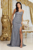 May Queen MQ2035 Spaghetti Strap Side Slit Sequin Gala Gown - DUSTY BLUE / 4 - Dress