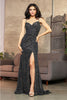 May Queen MQ2035 Spaghetti Strap Side Slit Sequin Gala Gown - NAVY / 4 - Dress