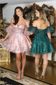 May Queen MQ2036 Sheer 3D Floral Glitter Cocktail Short Dress - Dress