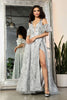 May Queen MQ2038 Floral Applique Glitter High Slit Gala Long Gown - SILVER / 4 - Dress