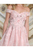 May Queen MQ2042 Floral A- line Off Shoulder Bridesmaids Short Dress - Dress