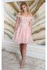 May Queen MQ2042 Floral A- line Off Shoulder Bridesmaids Short Dress - BLUSH / 2 - Dress