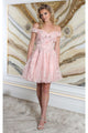 May Queen MQ2042 Floral A- line Off Shoulder Bridesmaids Short Dress - BLUSH / 2 - Dress