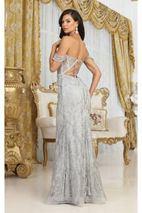 May Queen MQ2044 Rhinestone Corset Embroidered Long Gala Gown - Dress