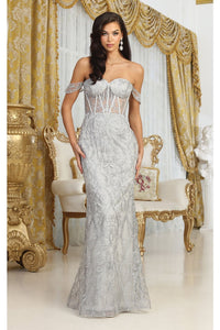 May Queen MQ2044 Rhinestone Corset Embroidered Long Gala Gown - Dress