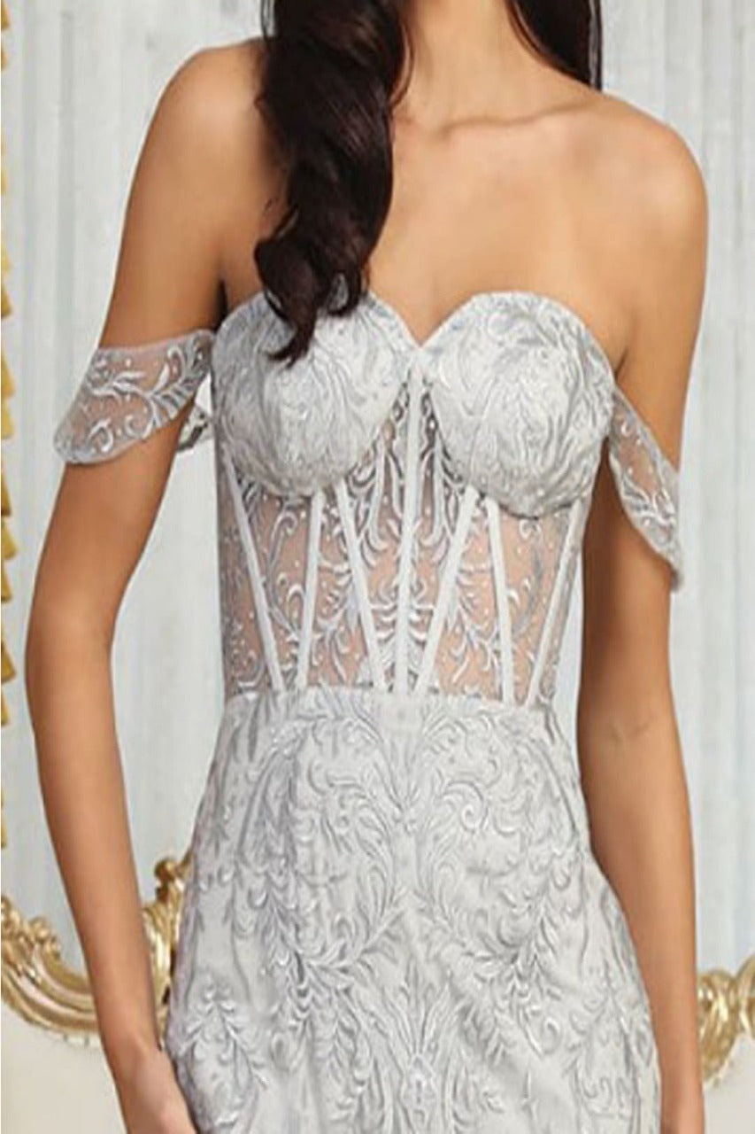 May Queen MQ2044 Rhinestone Corset Embroidered Long Gala Gown - Dress