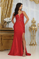 May Queen MQ2047 Embellished Open V- Back Glitter Gala Long Dress - Dress