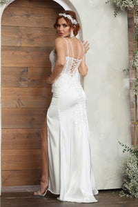 May Queen MQ2050B Beaded Lace up Back Ivory Bridal Long Dress - Dress