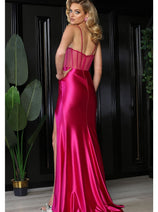 May Queen MQ2052 Spaghetti Straps Sheer Bodice High Slit Prom Dress
